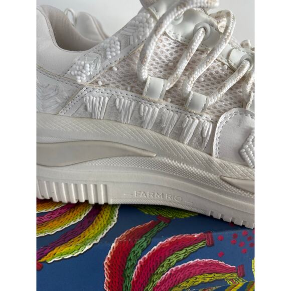 FARM RIO OFF WHITE PLATFORM SNEAKERS BEADED EMBROIDERED SIZE 41 US-11 - Picture 4 of 11